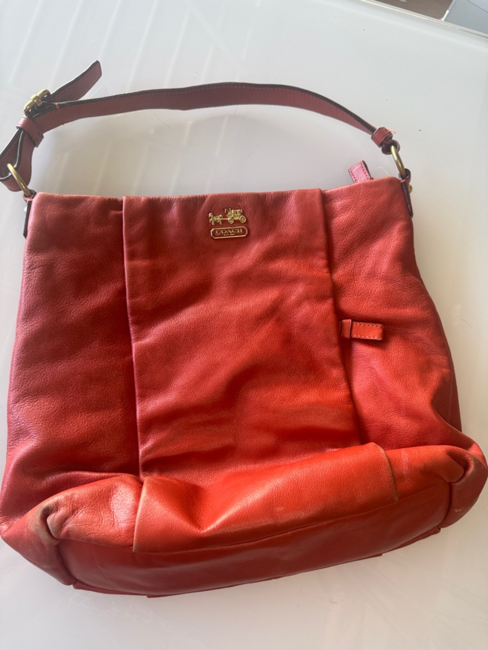 Coach OrangeLeather Shoulder Bag with Gold Logo